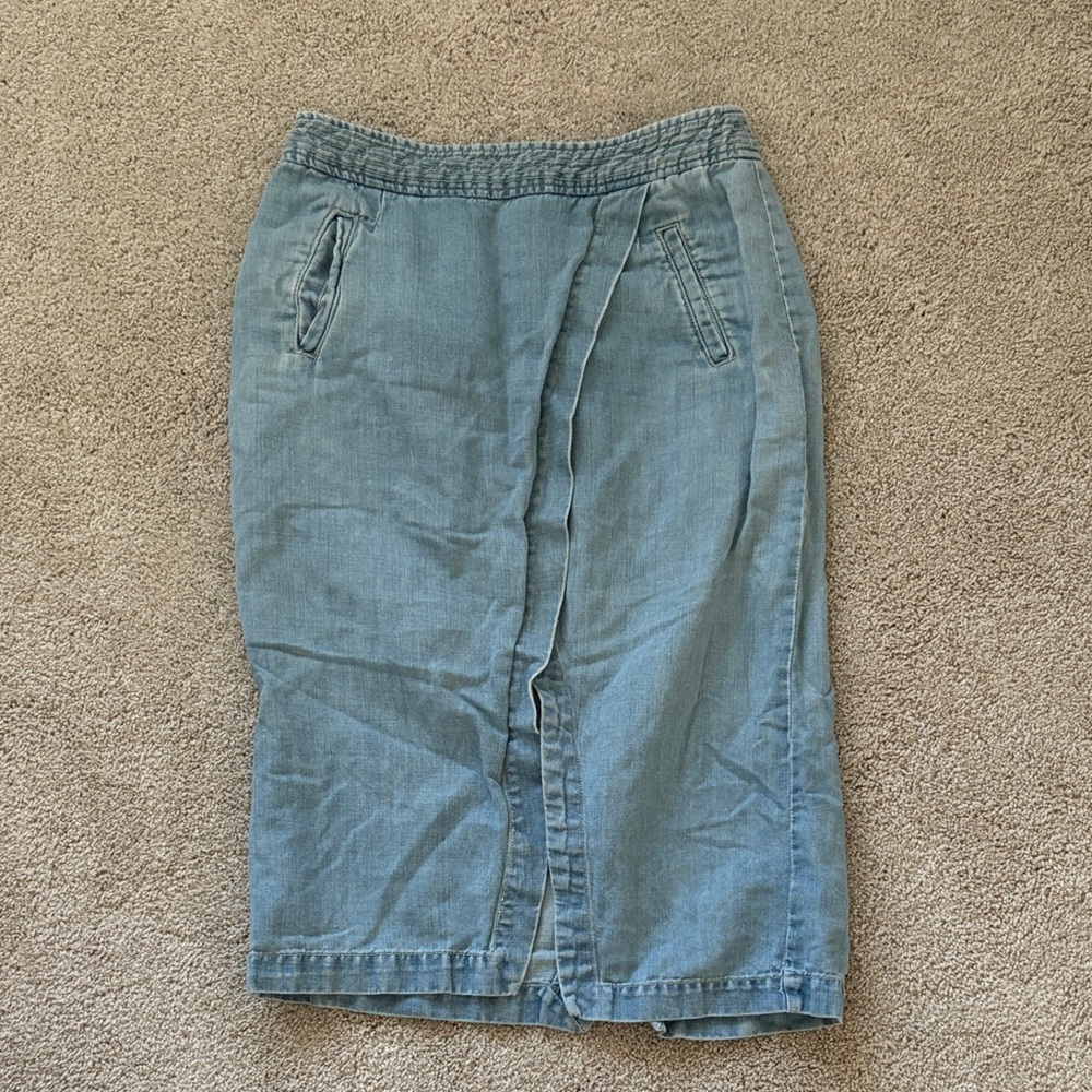 Maeve Light Blue Denim Pencil Skirt with Front Slit